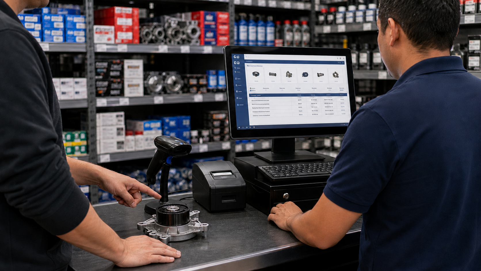 Búsqueda de refacciones en punto de venta con pieza, scanner e inventario